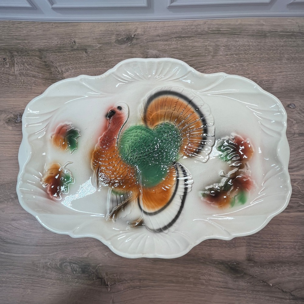 Lane & Co Turkey Serving Platter Vintage 1959 Cream 18 in T40 Thanksgiving MCM